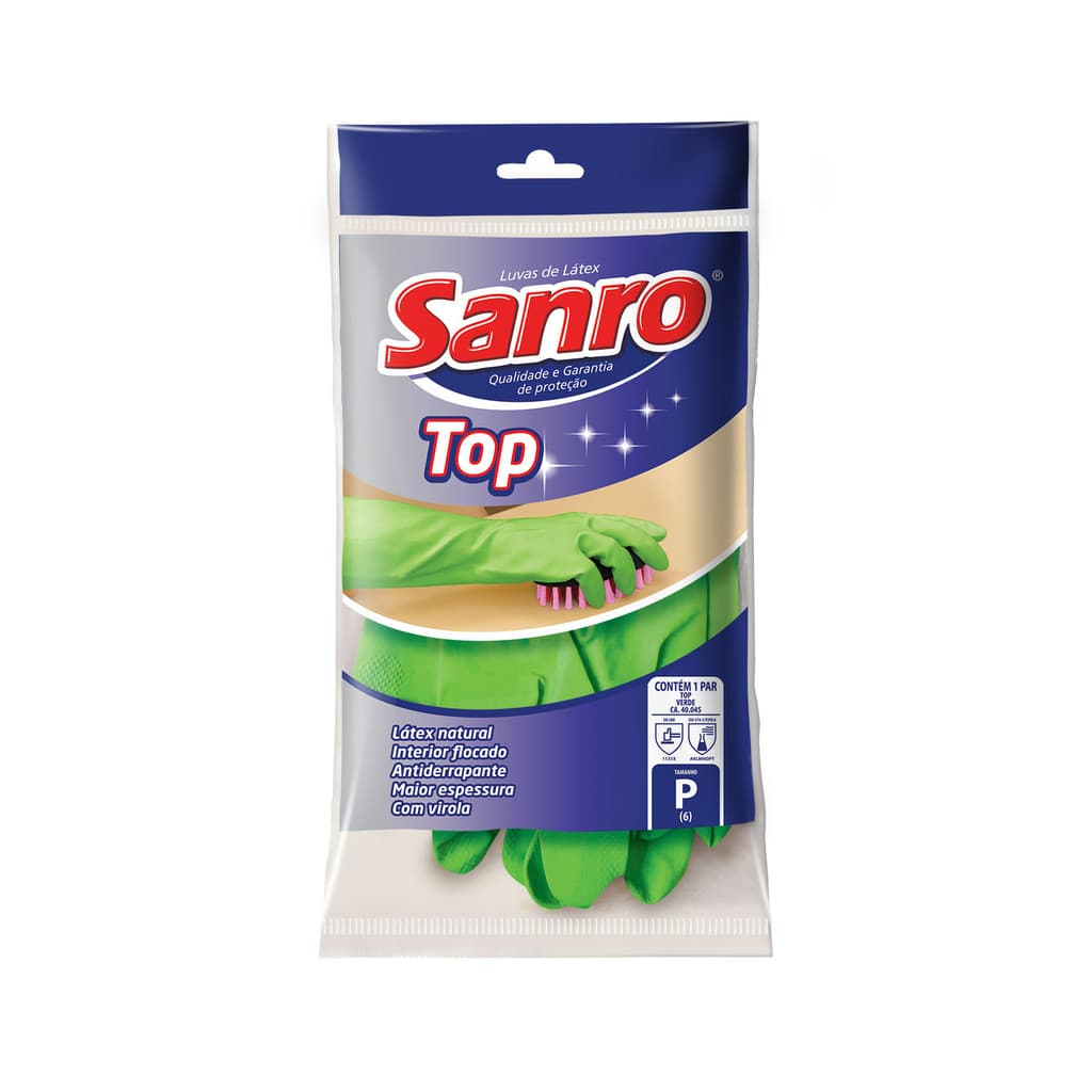 kit 10 pr Luva de Latex Natural c/Forro Sanro Top