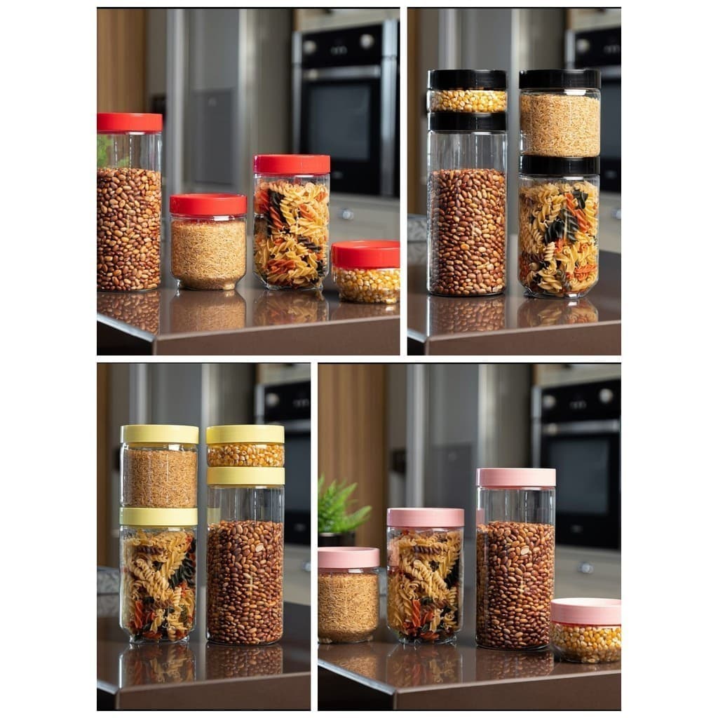 Kit com 4 Pote Organizador Mantimento Conecta Cozinha Translúcido UZ Utilidades