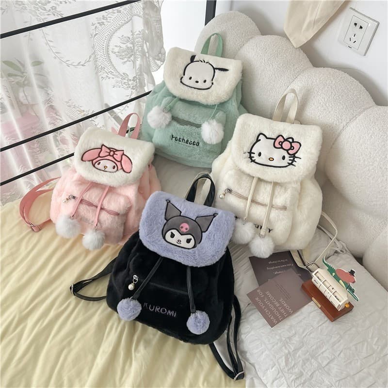 2024 Sanrio Hello Kitty Kuromi Melody Mochila De Pelúcia Escolar Kawaii Para O Ombro Moda Satchel Feminina &-*-*