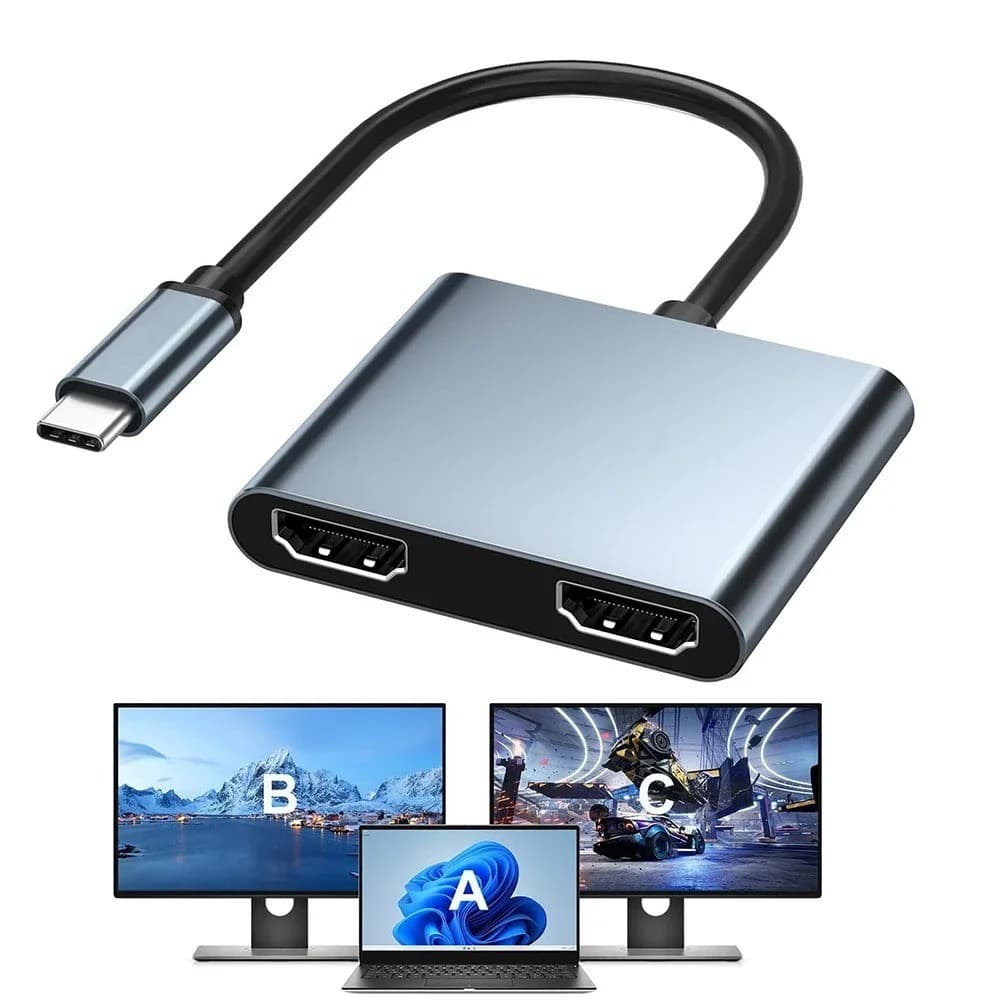 USB C Para 2 Adaptador Compatível Com HDMI Tipo Dupla Multi Monitor Extensão 4K HD Display Divisor Windows Mac PC Portát