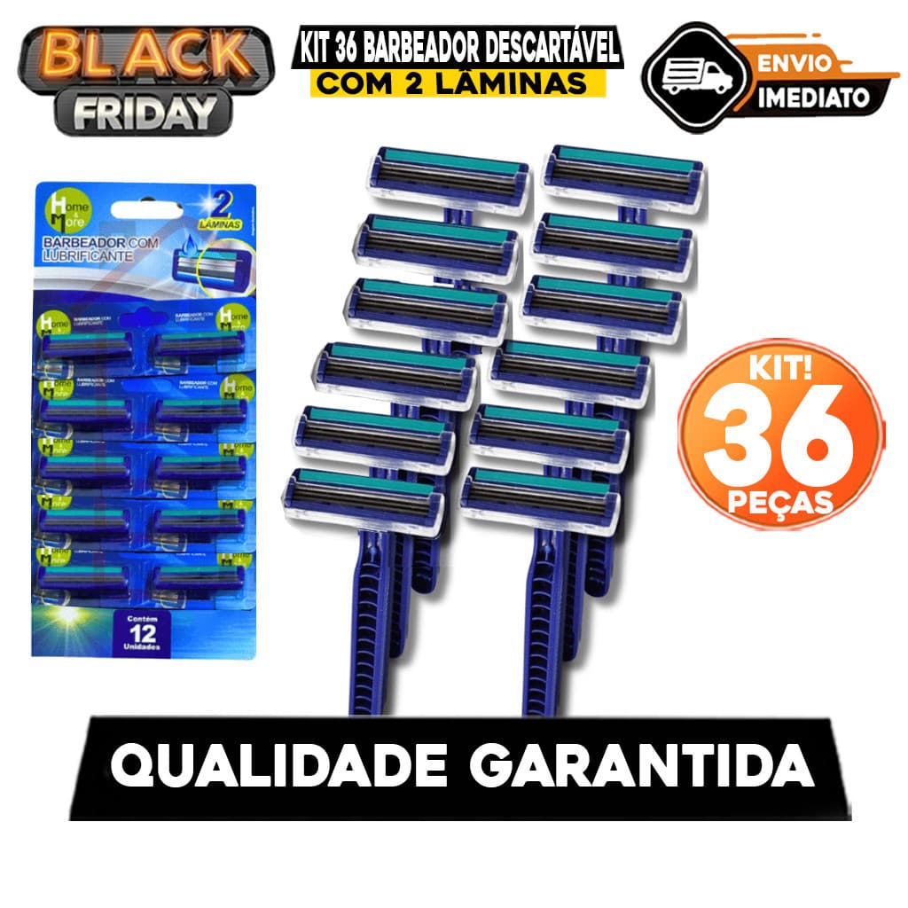 Kit 36 Barbeador Descartável de Precisão Aparelhos de Barbear com 2 Lâminas e Fita Lubrificante Azul