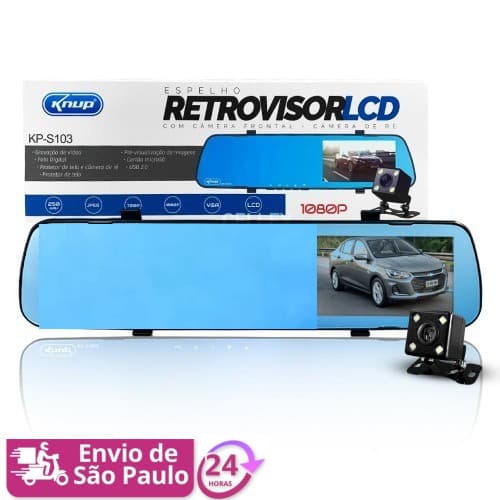 Câmera Espelho Retrovisor para Automóvel Frontal e Traseira 1080p Infravermelho S016
