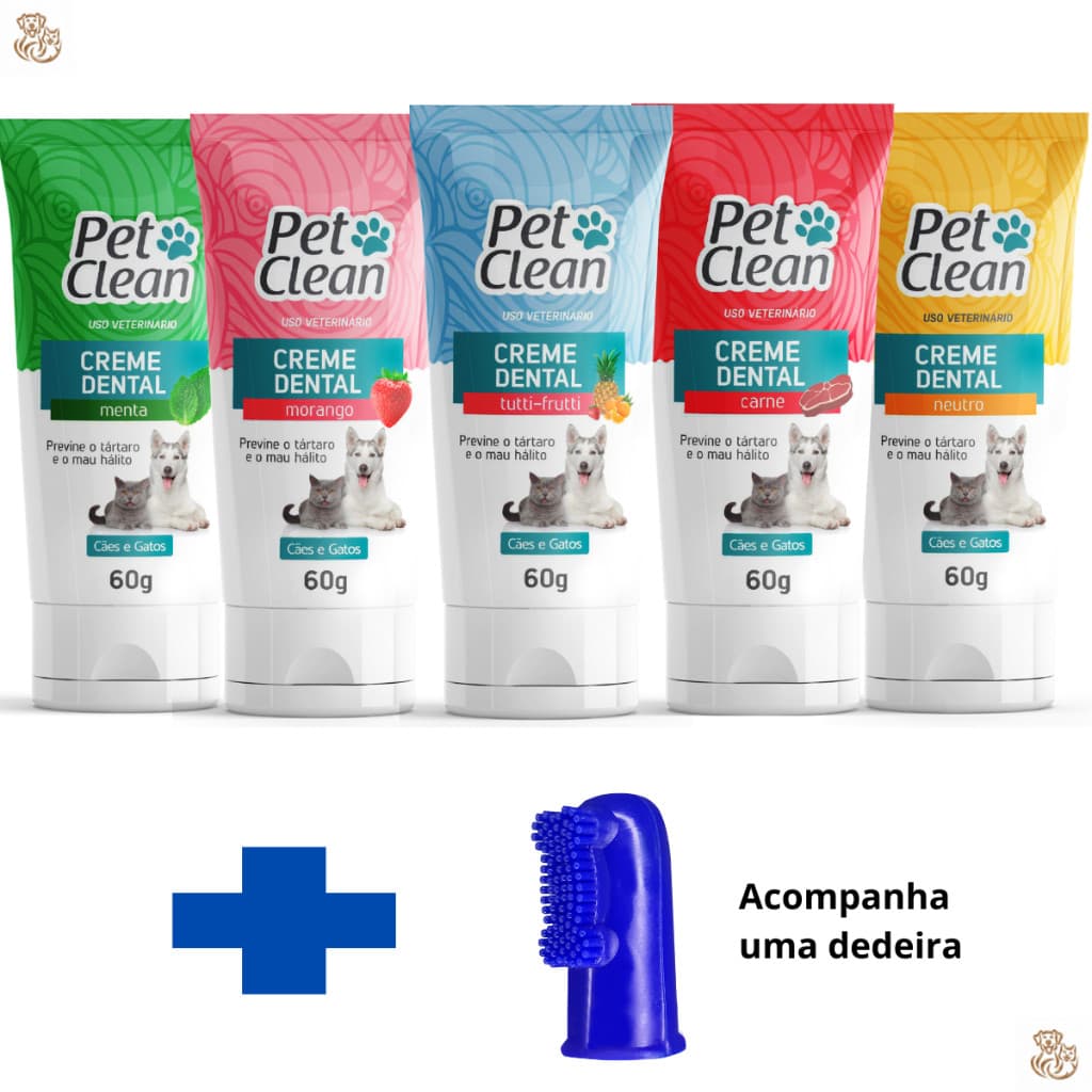 Creme Dental Pasta de Dente Pet + Dedeira para Cachorro e Gato Pet Clean - 60g