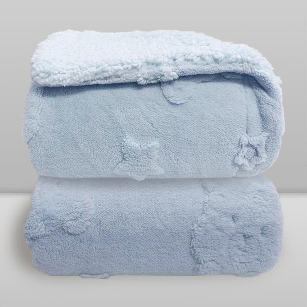 Cobertor Bebê Plush com Sherpa 0,90 x 1,10 Urso Azul
