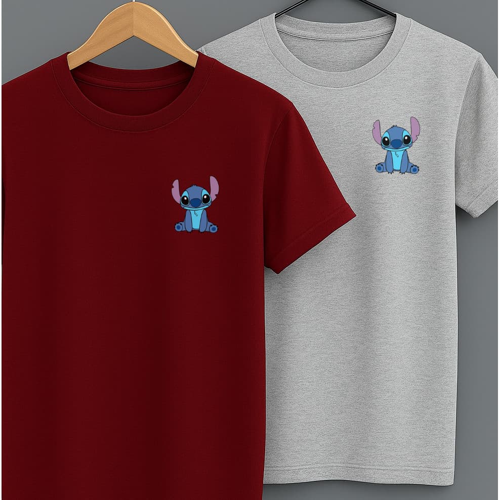 Camiseta Lilo Stitch Ohana Estampada Unissex Preta Casual Masculina Camisa Feminina Desenho Anime Frete Grátis