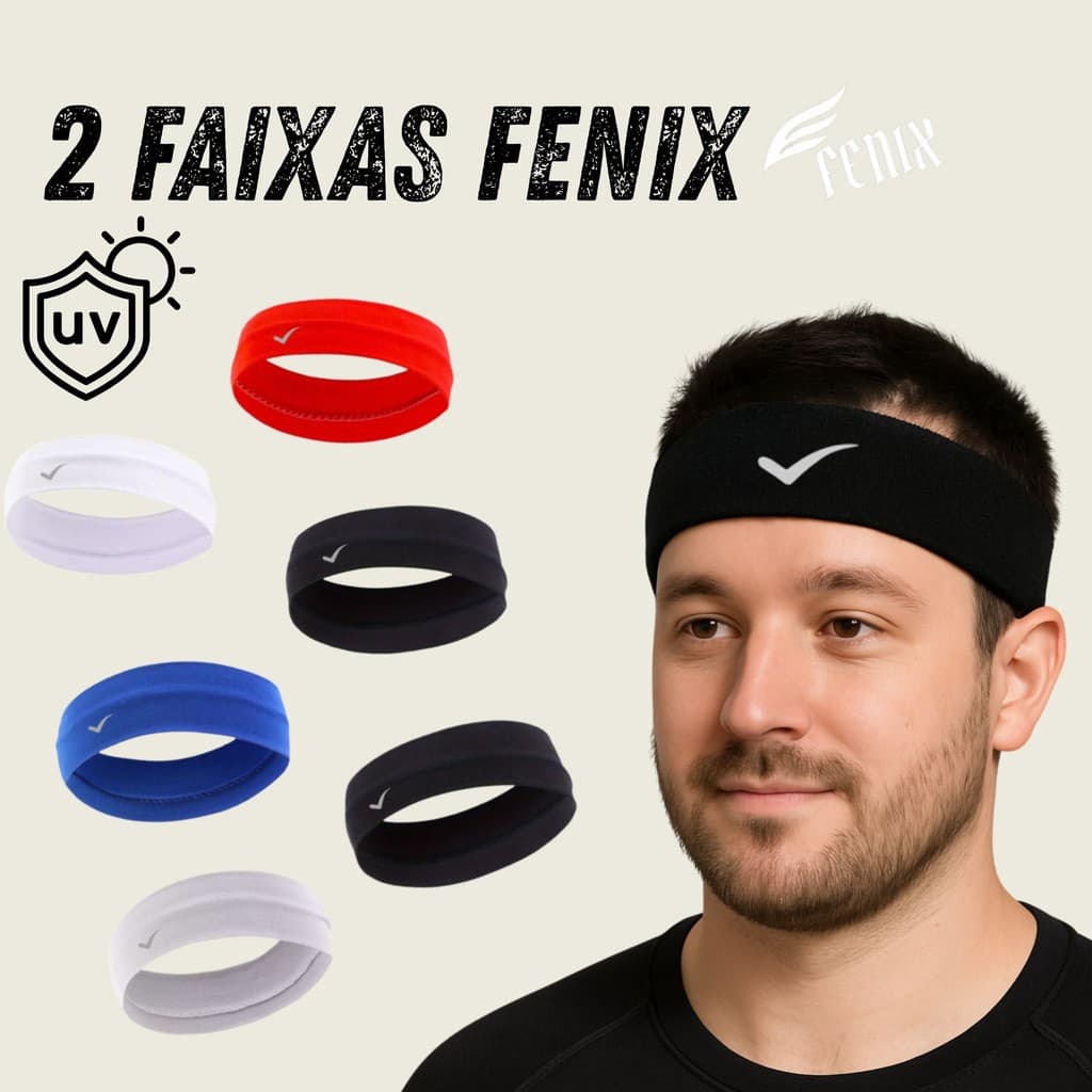 Kit com 2 Testeiras Anti Suor Faixa Com Proteção Solar UV50+ para Cabelo Testeira esportes Fenix