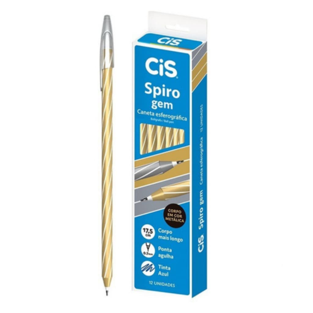 Kit 12 Caneta Esferográfica  Ponta Fina Spiro Gem Cis 0.7mm