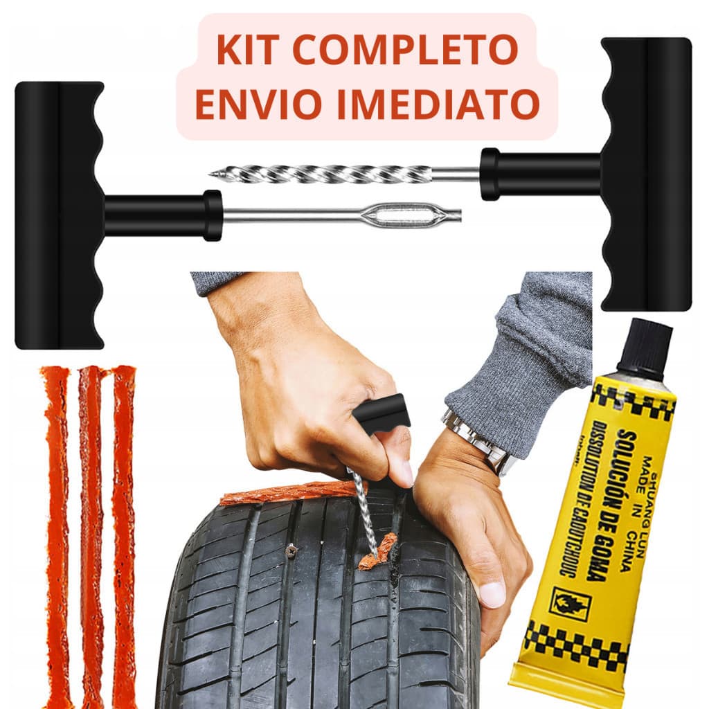 Kit Conserto Pneu Carro Moto Universal  e Cola Reparadora 8 em 1