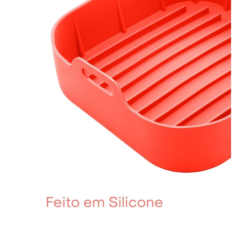 Forma Quadrada 20cm de Silicone Vermelha Para Air Fryer