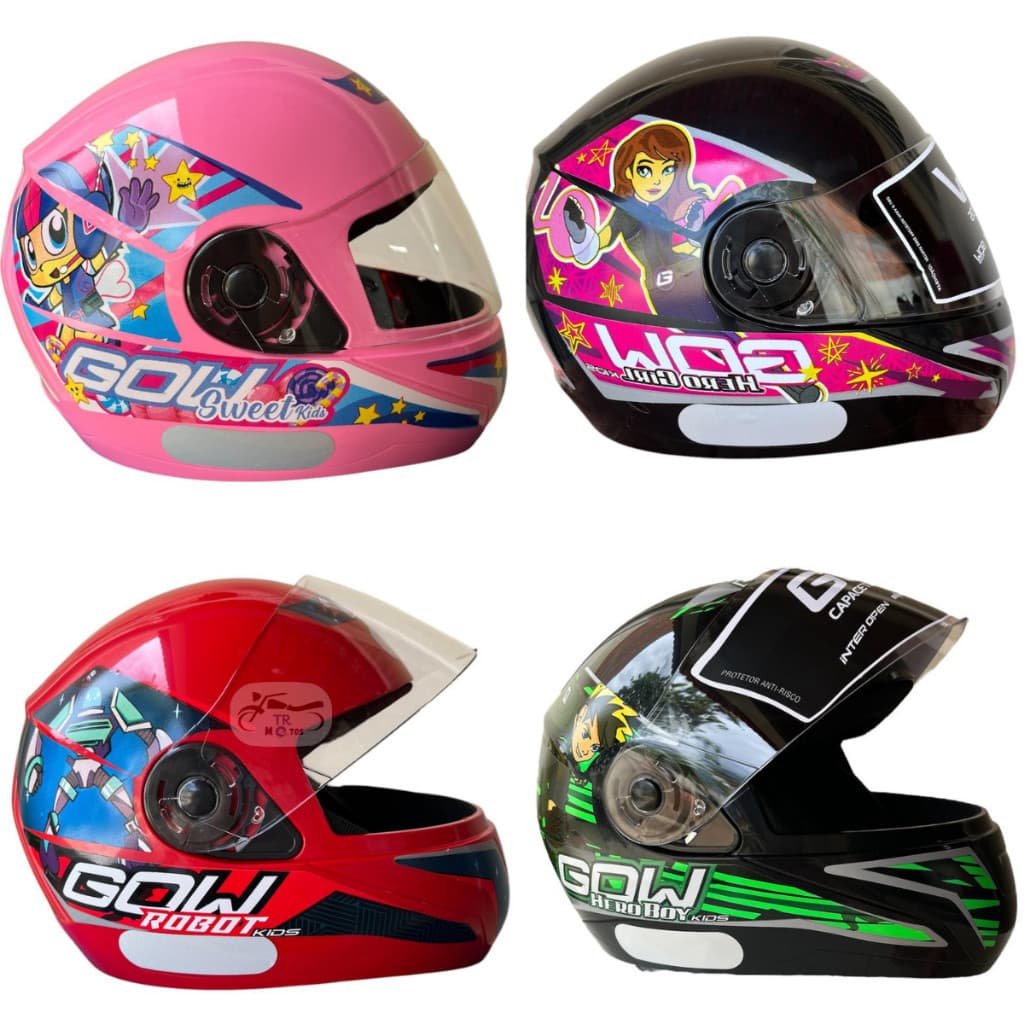 Capacete Infantil Gow Kids Tamanho 54 Cores Rosa/Vermelho/Verde/Preto Com Rosa