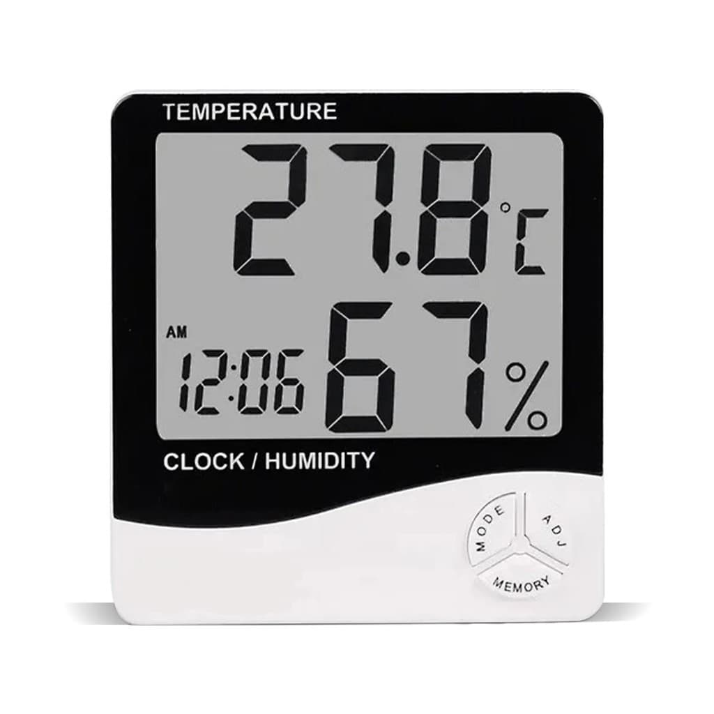 Medidor temperatura umidade relógio digital grande termohigrômetro
