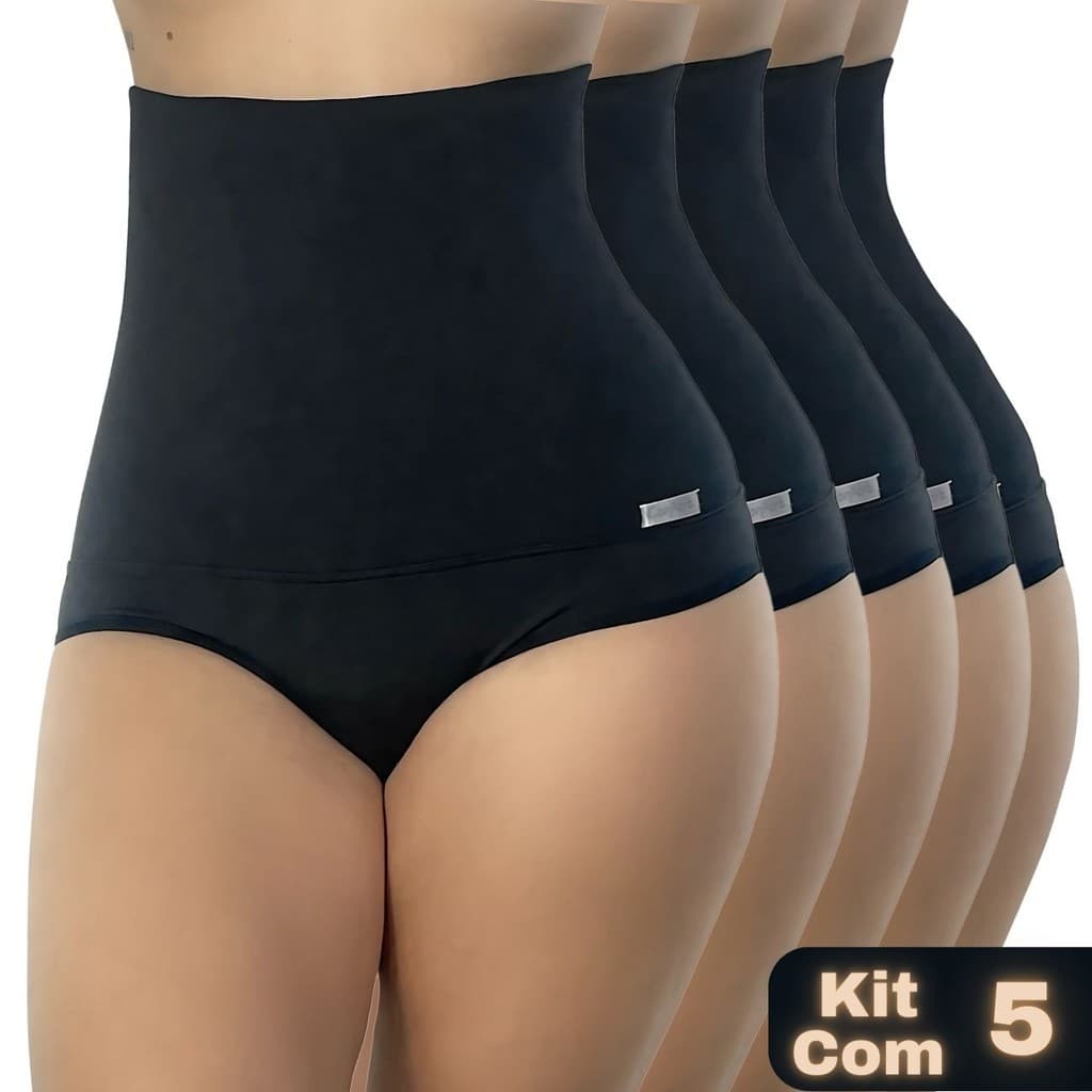 Kit 5 Cintas Alta Suplex Compressão Cós Duplo Feminina Não Enrola Pós-Parto
