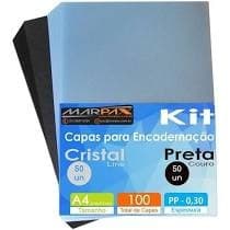 Kit Capa Encadernação A4 - Preta Couro + Cristal Line 100un
