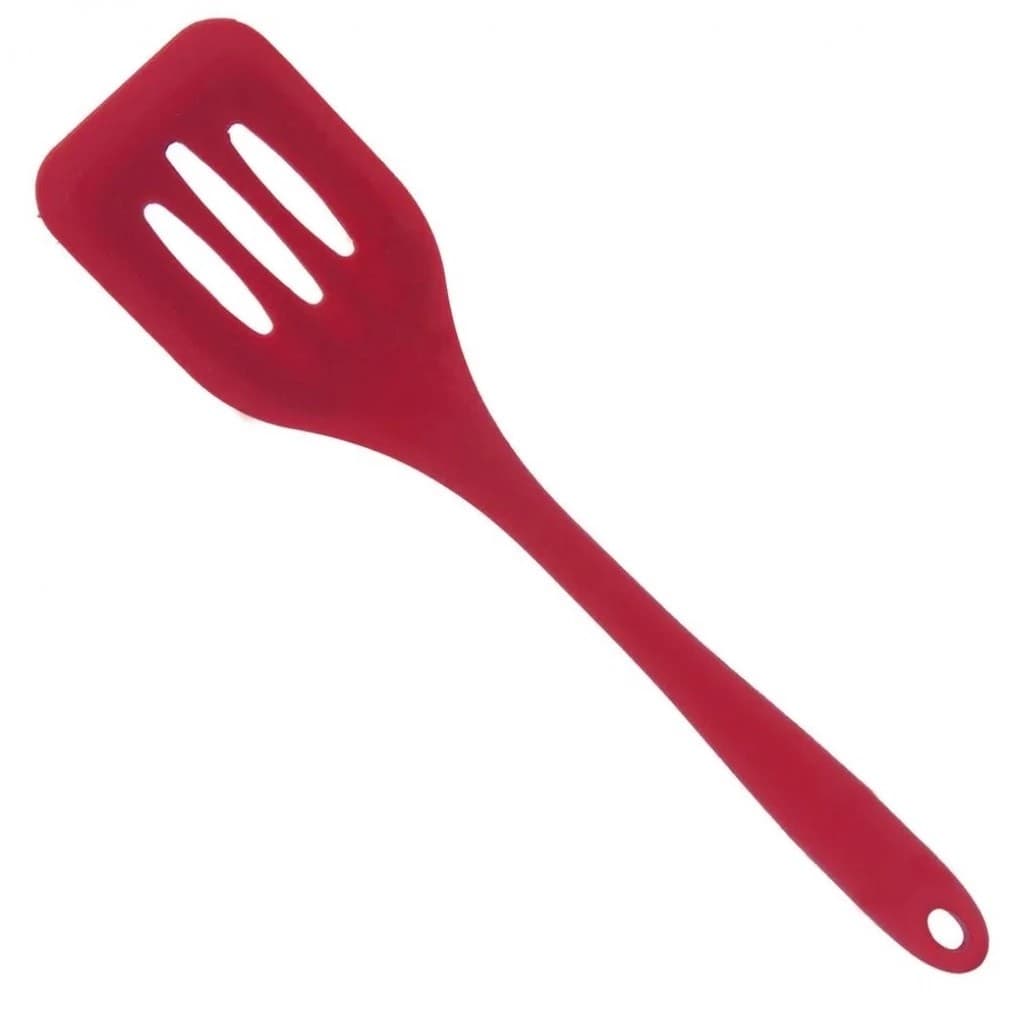 Espátula Vazada de Silicone Vermelha Ideal para Ovos e Tapioca