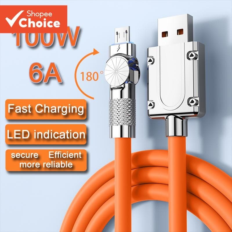 100 W 180 ° Rotação USB Cabo de Carregamento Super Rápido para Redmi Oppo Huawei Samsung Galaxy Lg Celular