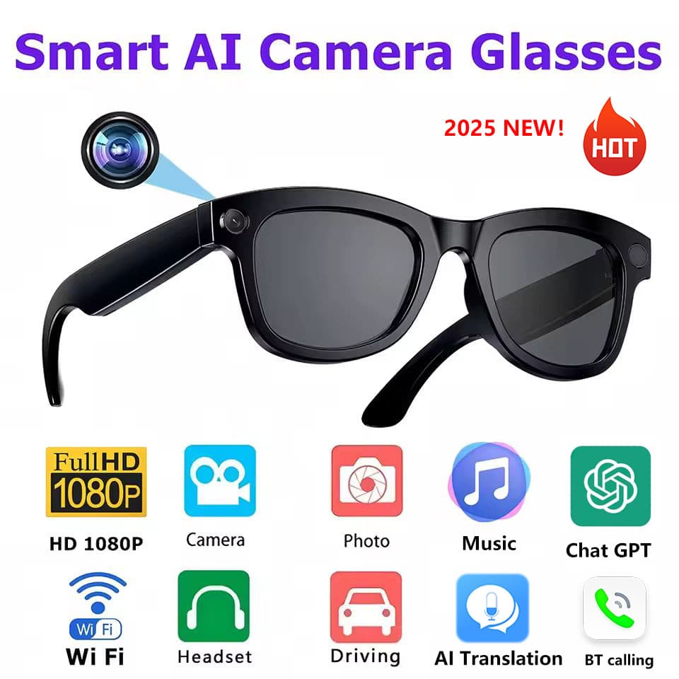 2025 Nova Câmera De Óculos Inteligentes AI HD 1080P Polarizado 800W Pixels De Sol Mini Gravador De Vídeo Segurança Espor