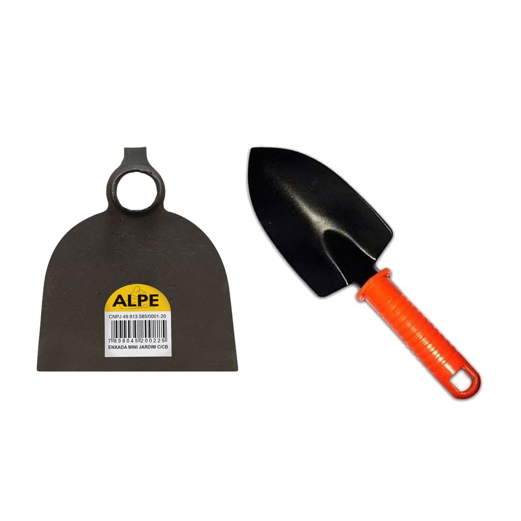 Mini enxada de jardim forjada horta 15x13cm Alpe + Pá de ferro cabo plástico 24x7cm Bestfer