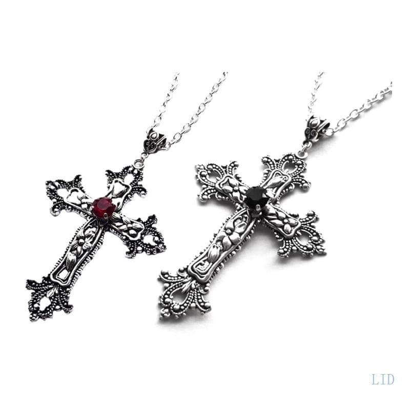 LIDU1 Cristão Colar Para Homem Cor Prata Cristais Gótico Crucifixo Símbolo Unisex Je