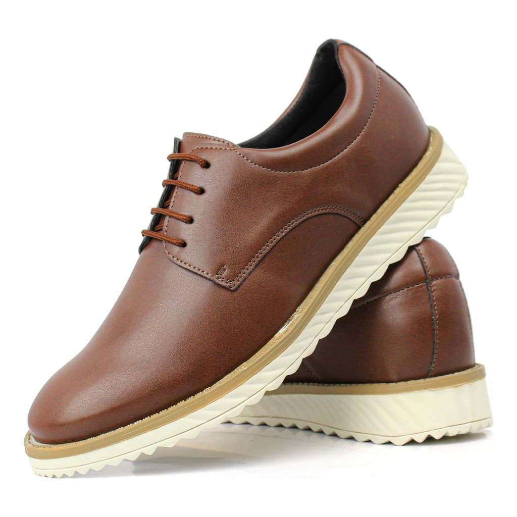 Sapato Masculino Casual Couro Sintético Conforto Leve Solado Branco Antiderrapante Estilo Social