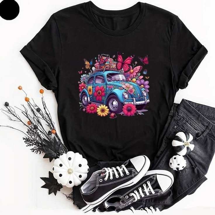 CAMISETA  CAMISA FEMININA FUSCA RETRO E BICICLETA RETRO 100% ALGODAO