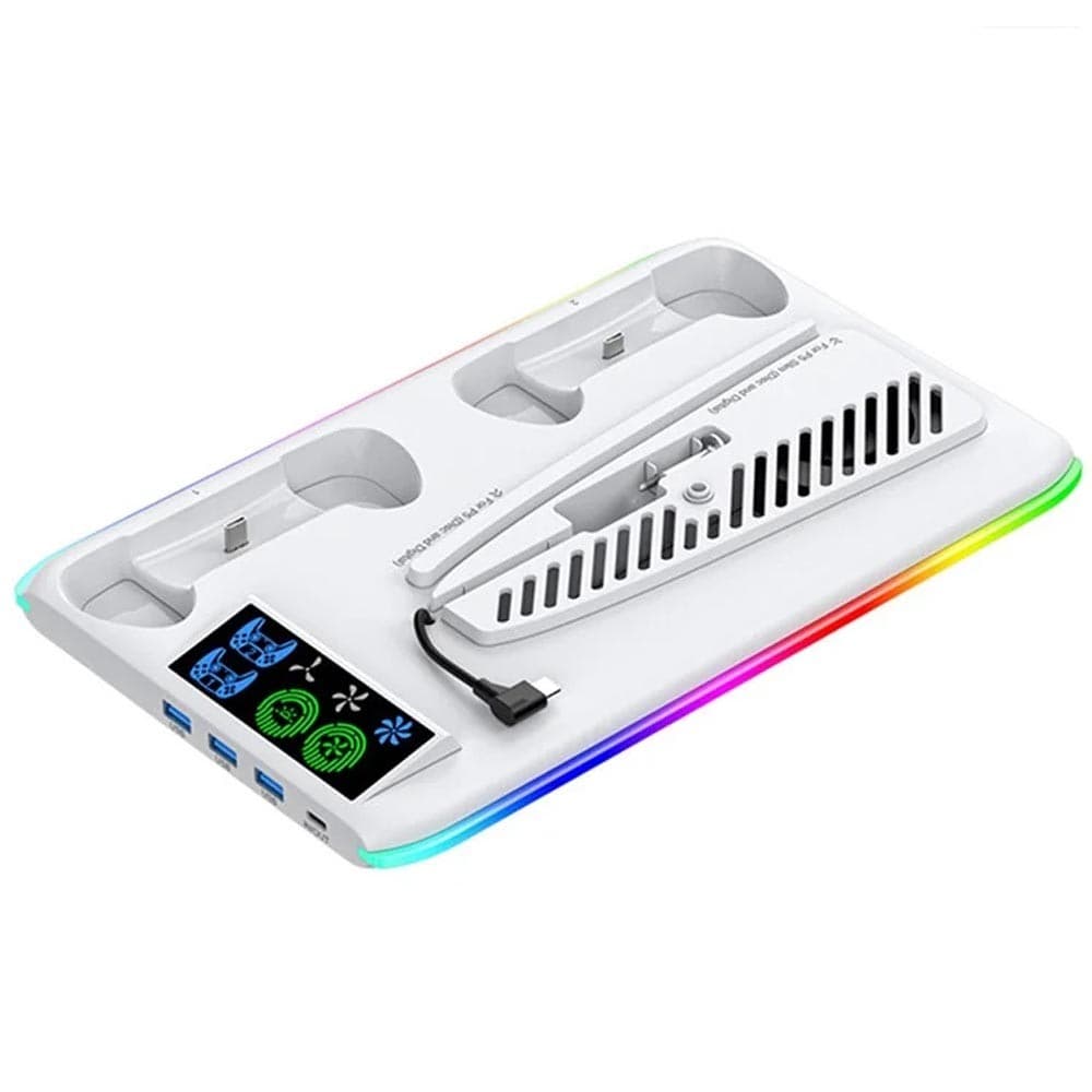 Base Cooler Para Ps5 Pro Slim Fat Suporte Dock Controles Led IV-P5364