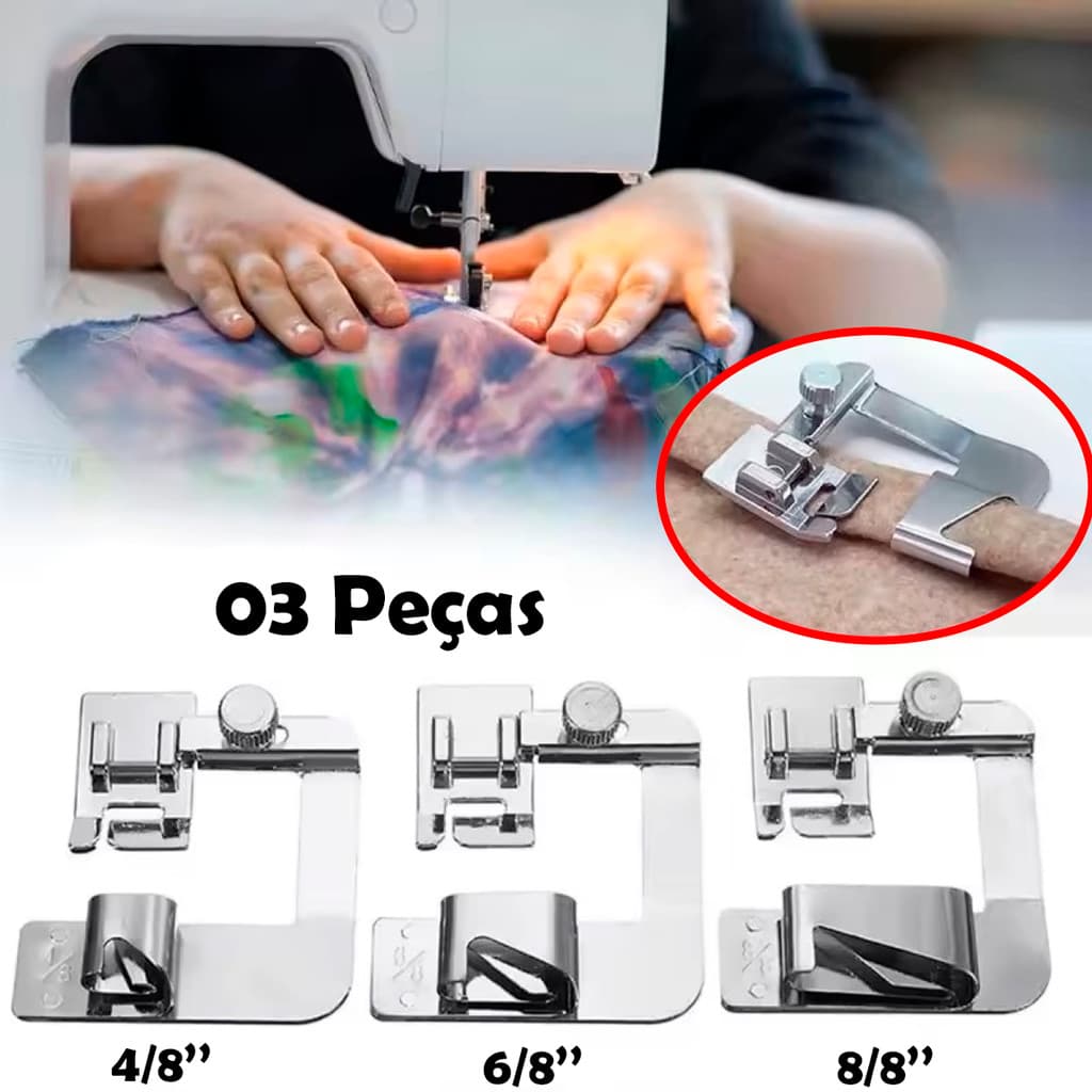 Calcador Pezinho De Bainha Barra Enrolada Viés 12mm 19mm 25mm Pé Para Máquina De Costura Doméstica