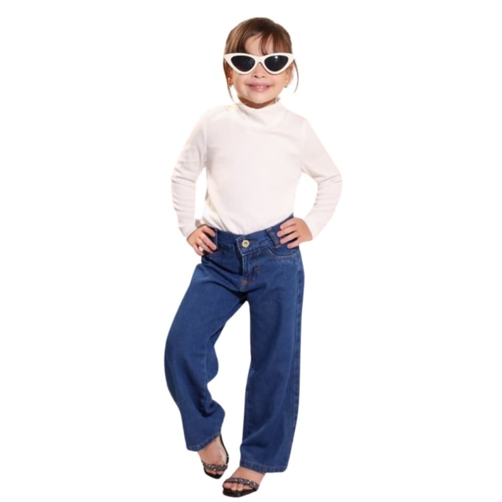 Calça Jeans Wide Leg Lisa Infantil Menina Pantalona