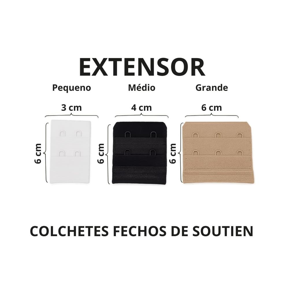 Extensor de Sutiã Colchete Extensor Sutia Preto Bege Branco
