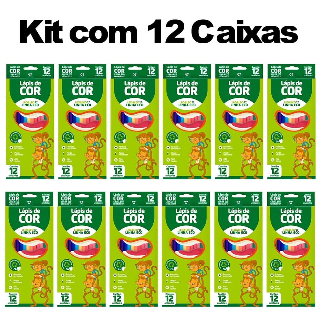 Kit 12 Caixas De Lápis De Cor Grande Com 12 Unidades Lapis Escolar