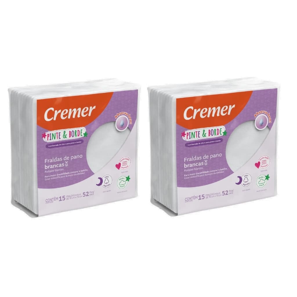 Kit 2x Fralda De Pano Pinte E Borde Cremer 15 Unid 70x70cm