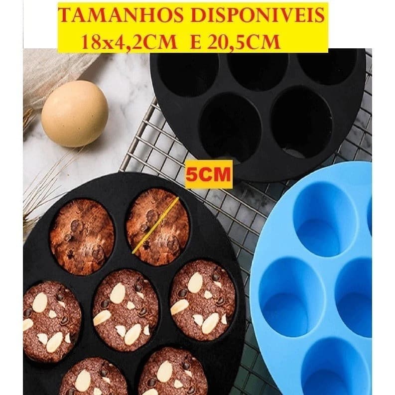 Forma Silicone Para Air Fryers 7 Cavidades Moldes Cupcake Multicolorido18x4,2cm Silicone Muffin Bolo Ovos Copos Casa
