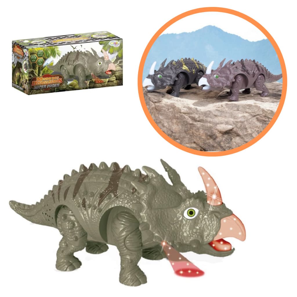 Dinossauro Triceratops Com Som Luz e Movimento 21cm - Wellkids WB4195