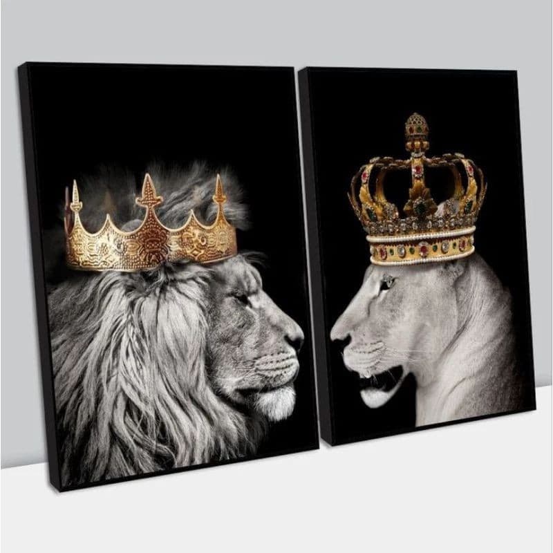 Quadro Decorativo Casal Leão Placa decorativa leão em mdf