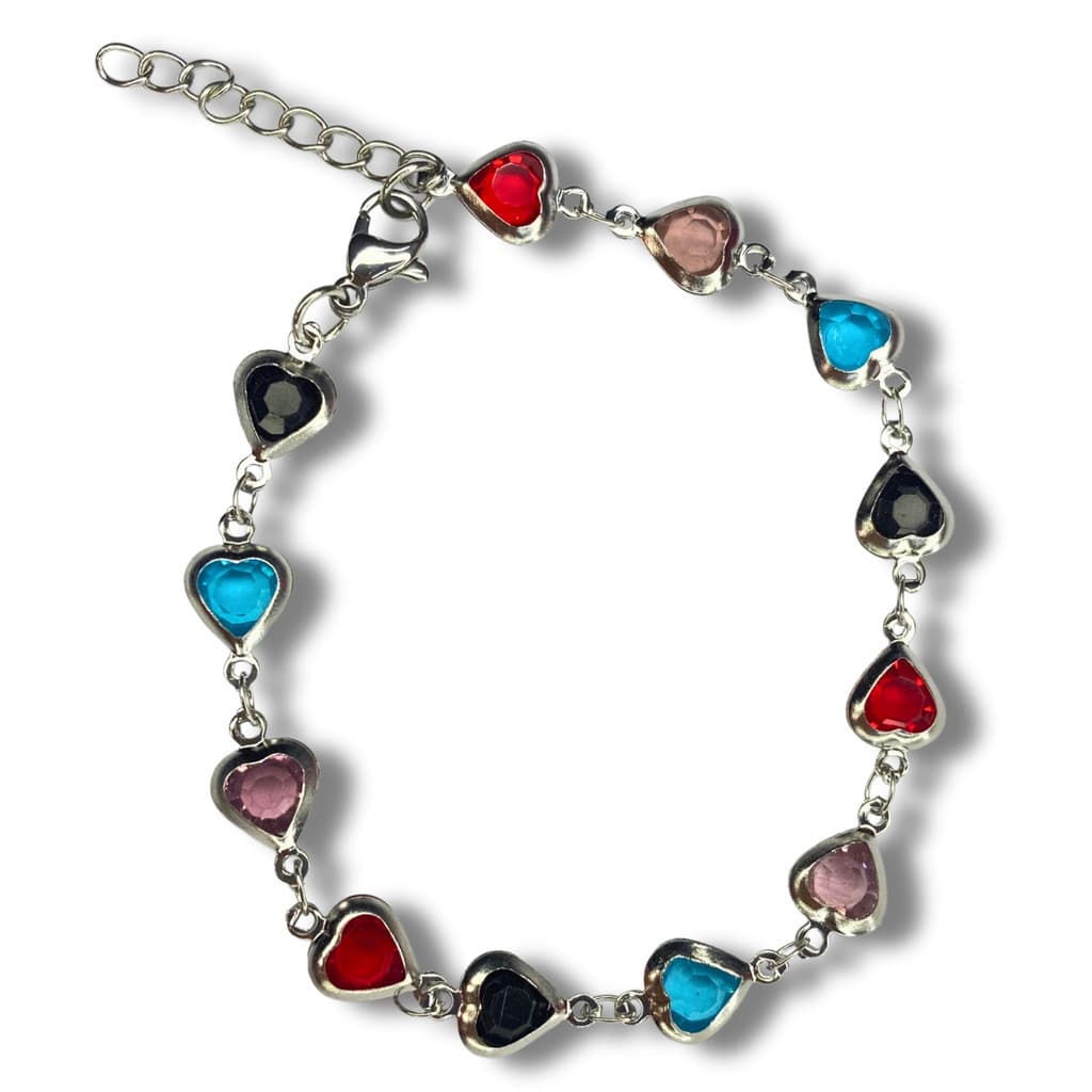 Pulseira Feminina Aço Pingente Coração Colorido