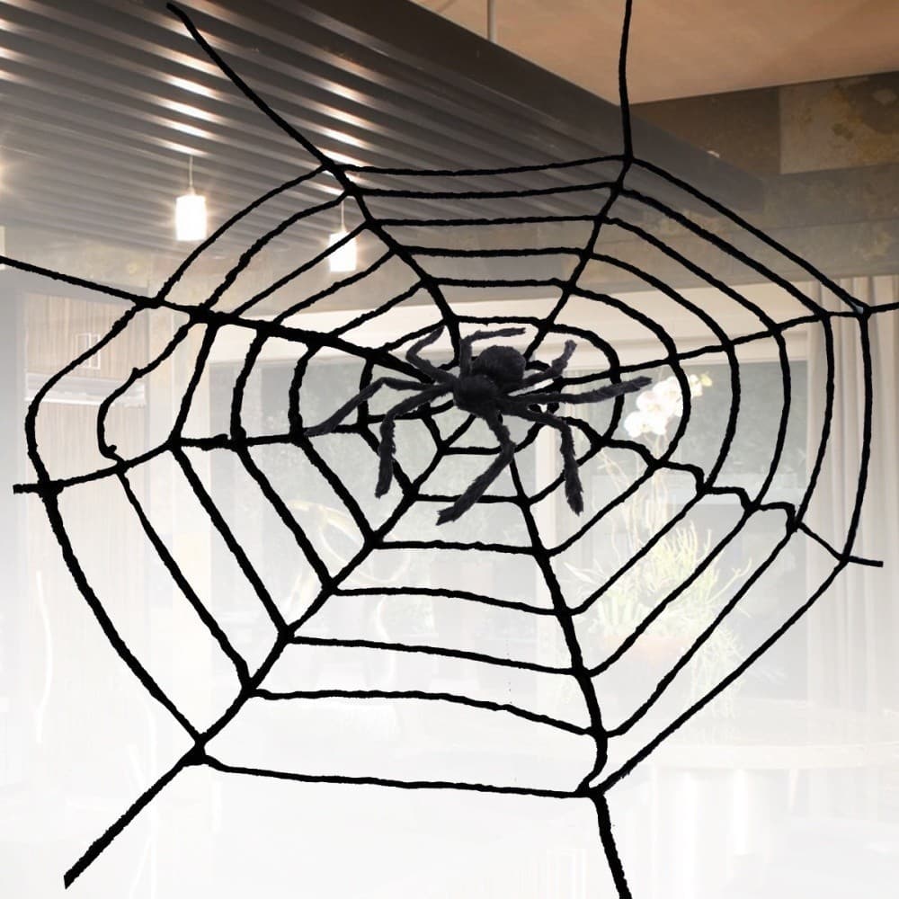 Teia de Aranha Redonda Aveludada para Decoração Halloween Festas