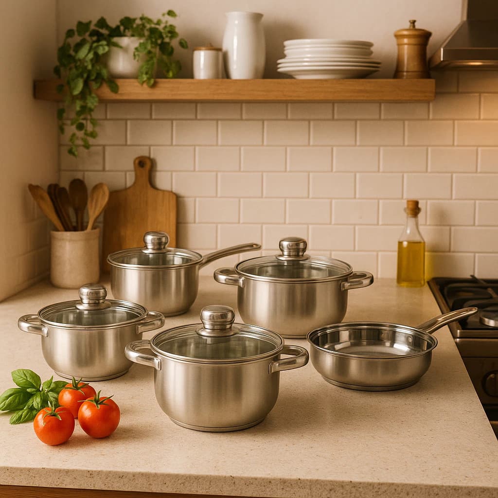 Conjunto Kit Vidro Aço Inox Panelas 5 Peça Tampa Panela Caçarola Frigideira Preparo Pressão Elétrica