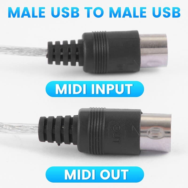 Adaptador De Cabo MIDI USB , Tipo A Macho Para Din Interface De Entrada De 5 Pinos Com Indicador LED Teclado Musical