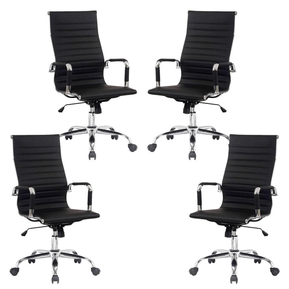 Conjunto 4 Cadeiras de Escritório Moob Boston Presidente Giratória Com Função Relax Preta