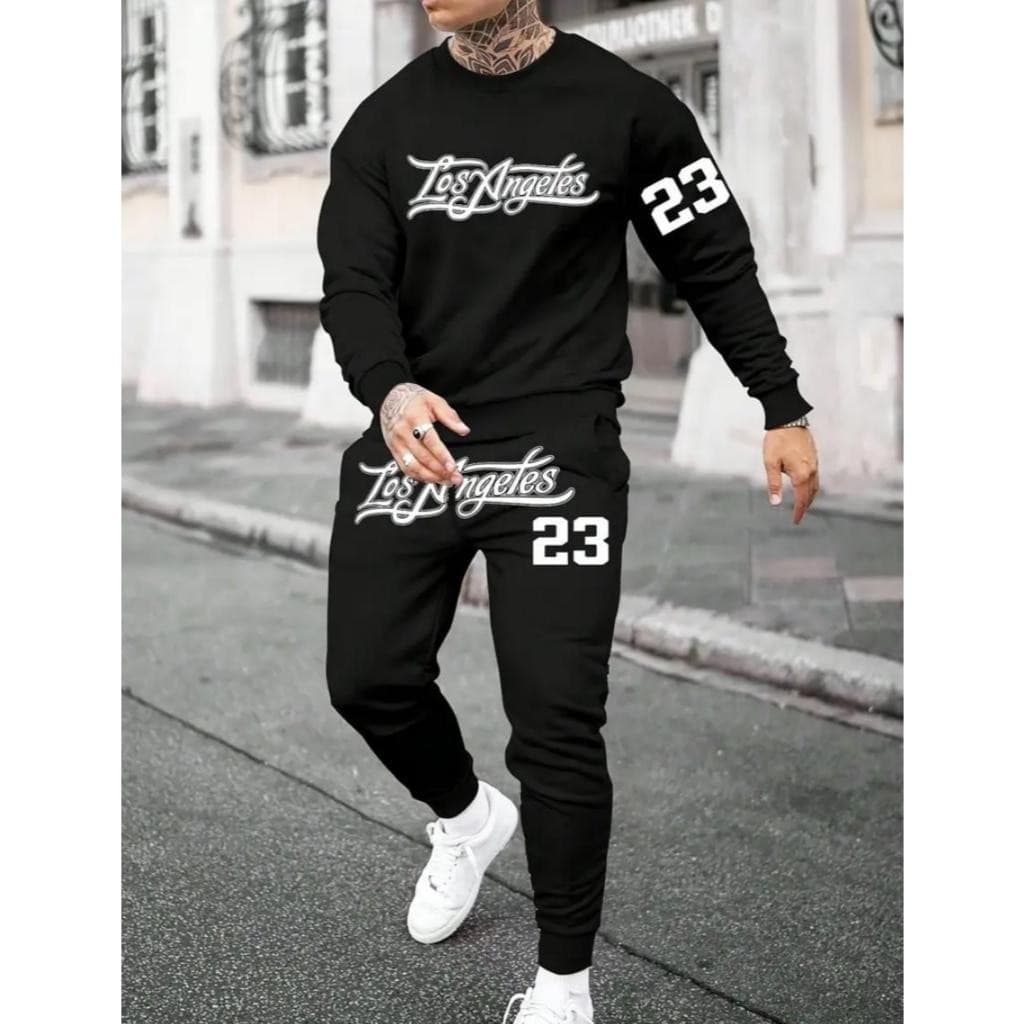 Conjunto Blusa de Frio Preto Gola Careca + Calça de Moletom Modelo: "Los Angeles 23" CONJ-1822-PT ! nestar