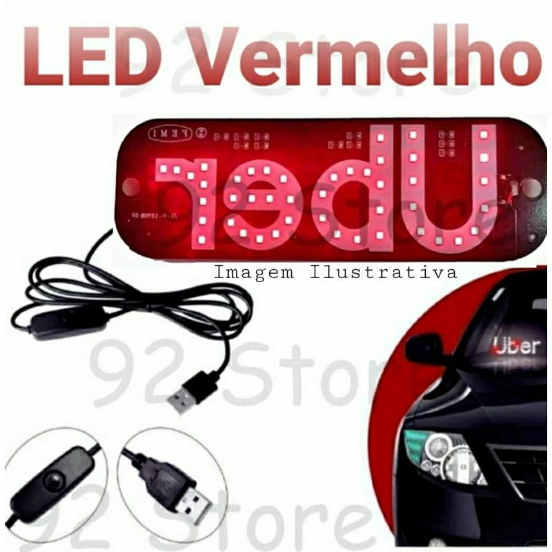 Placa LED Letreiro Vermelho Carro Motorista Aplicativo App U-ber 99 Taxi