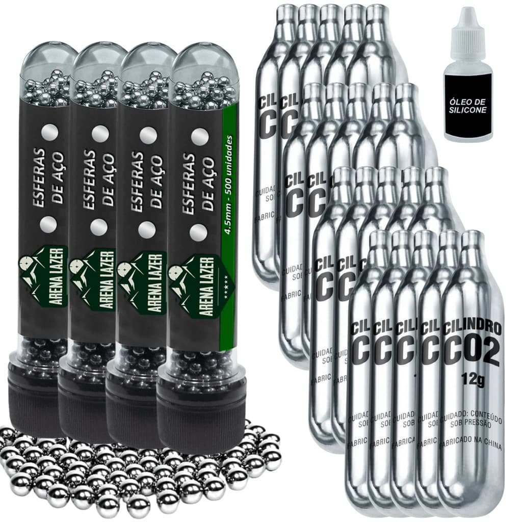 ESFERAS AÇO 4,5MM 500UN TUBETE ARENA + CO2 + OLEO DE SILICONE