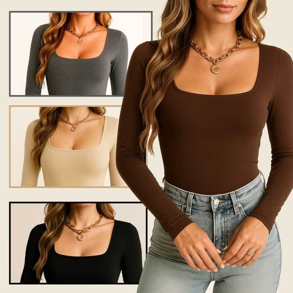 Body Feminino Suplex Liso com Decote Quadrado e Manga Longa – Tamanho Único Ideal para o Inverno