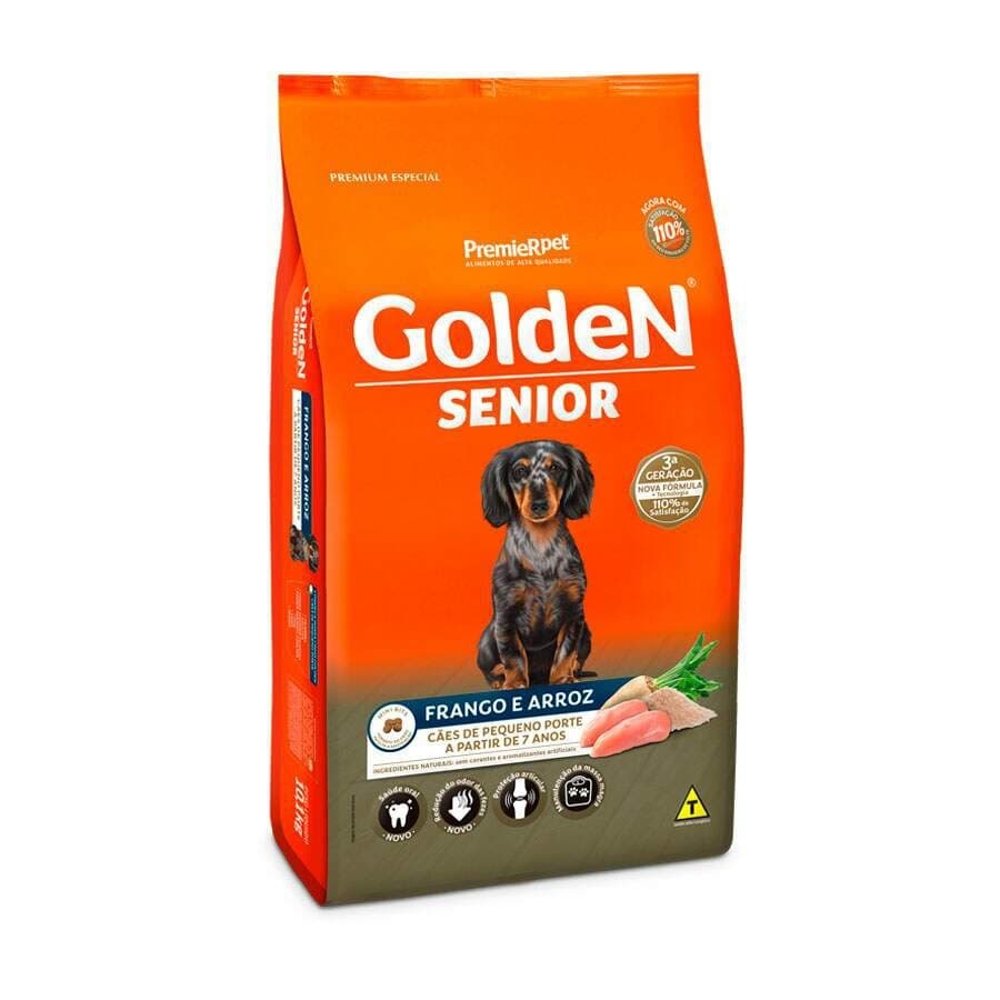 Ração Golden Fórmula Mini Bits Senior para Cães Adultos de Pequeno Porte Sabor Frango e Arroz 10,1kg