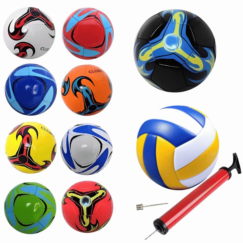 Bola de Futebol ou Volei + Bomba de Ar Manual Tamanho Oficial Couro Sintético