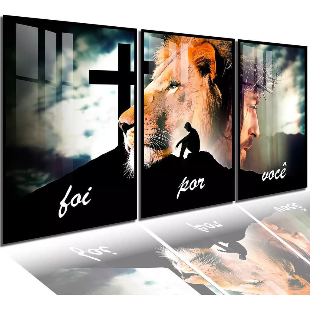 Quadros Decorativos Para Sala Grande Leao E Jesus C/ Frases