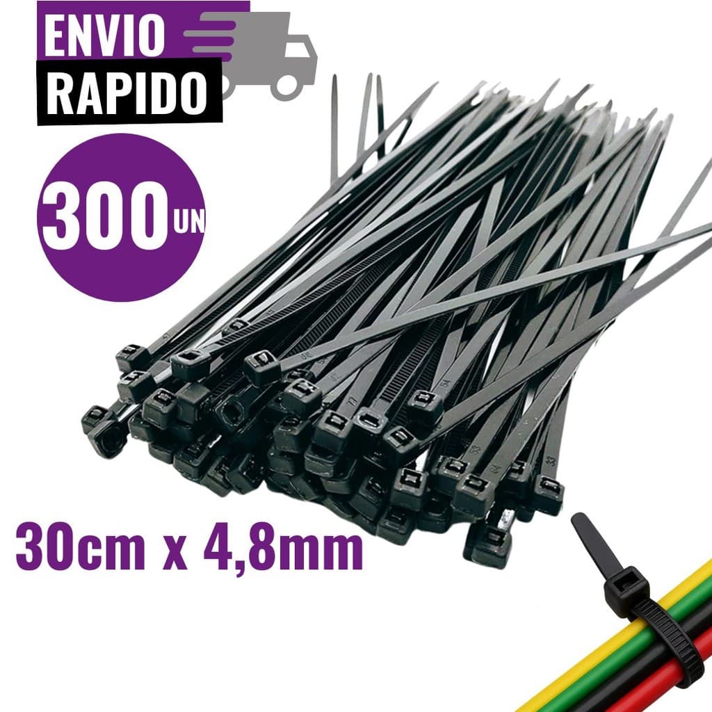 Kit 300 Abraçadeira Nylon Cinta Plástica Enforca Gato 30cm x 4,8mm Fixação Organização Cabos Fios
