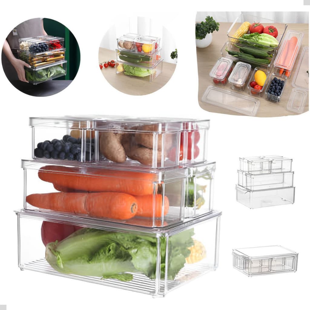 Kit 7 Organizadores Geladeira Com Tampa Alimentos Vegetais
