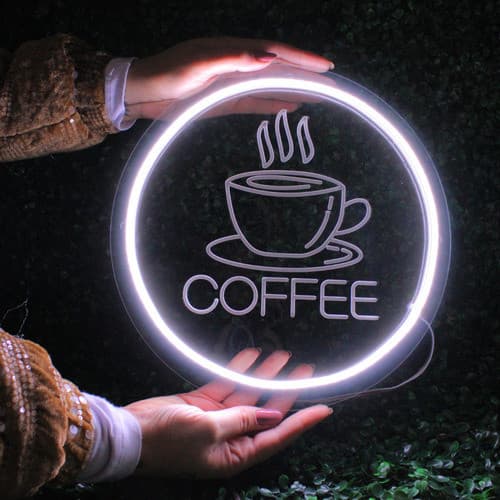PLACA LED COFFEE LETREIRO CANTINHO DO CAFÉ - 30x30cm