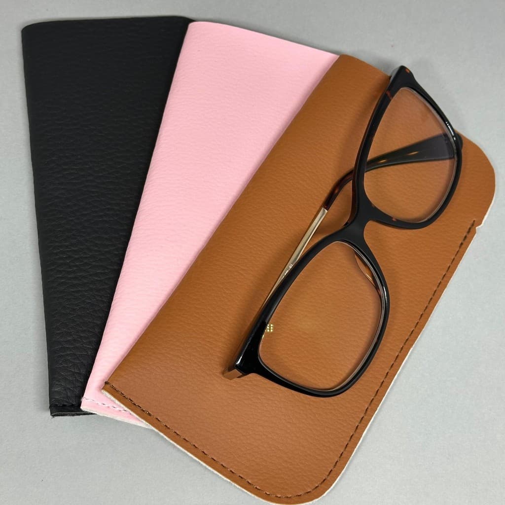 Kit 3 porta óculos de sol e grau (case /capinha /estojo /caixinha) em curvim courino Preto, Rosa e Marrom Caramelo