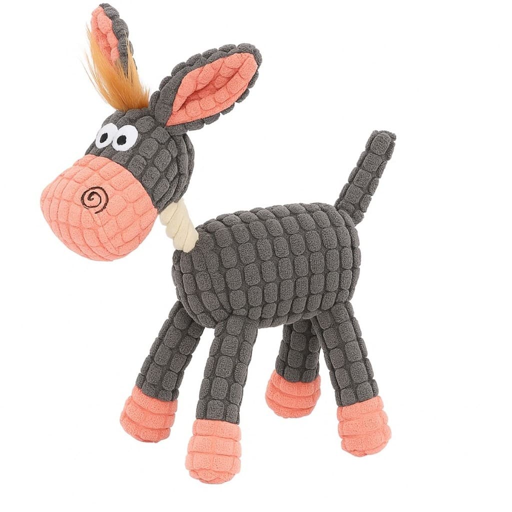 Brinquedo de Cachorro Mordedor Pelúcia Corda Burrinho com Apito Som Burrico Interativo Bordado